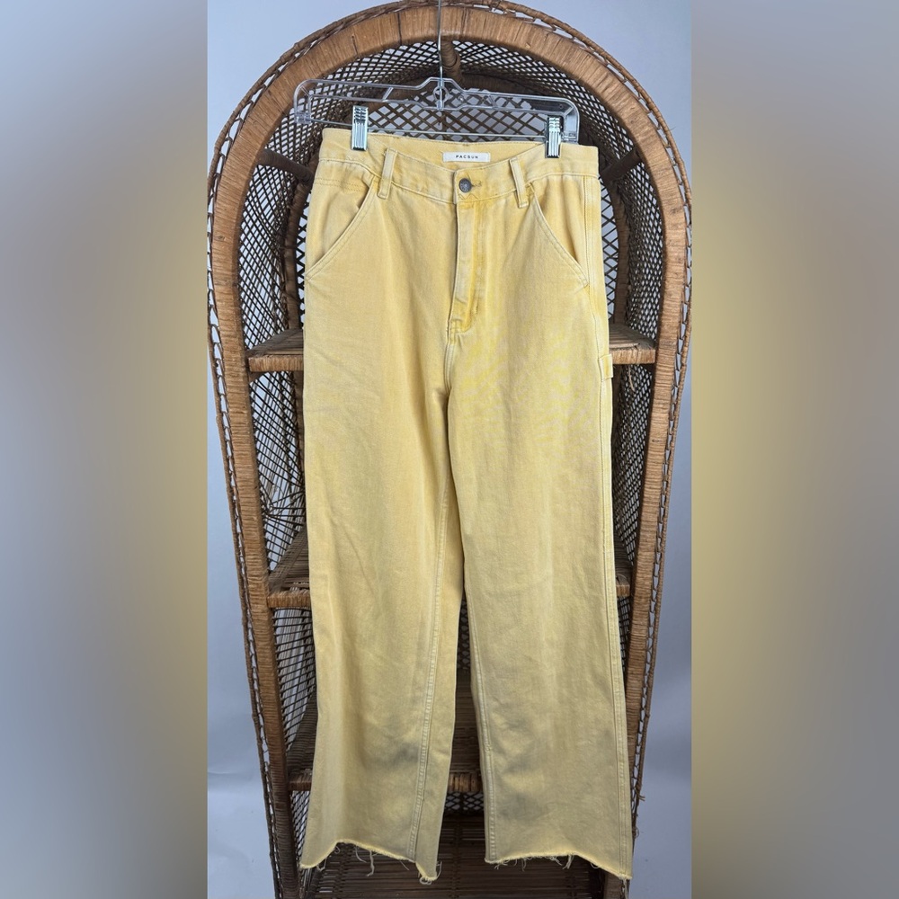 PacSun Yellow Ultra High Rise Flare Carpenter Jeans Size 27 Raw Hem EUC - Picture 4 of 7